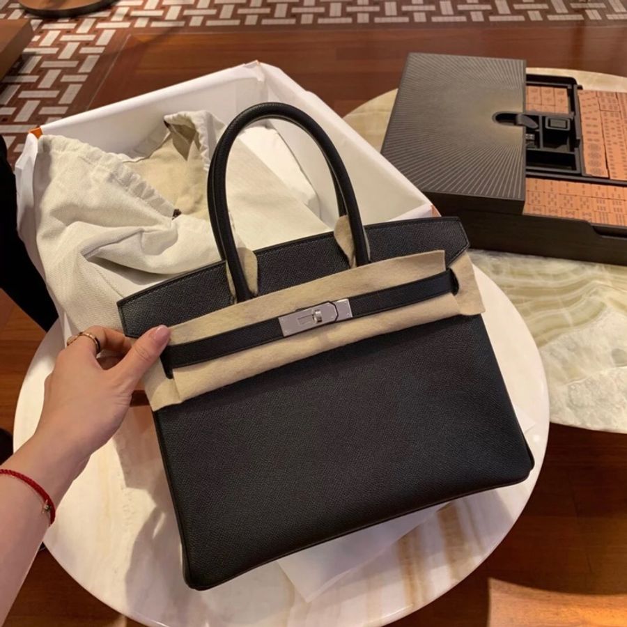 Hermes愛馬仕Birkin 30cm Eposm內縫牛皮柏金包 黑/B刻/銀釦-0
