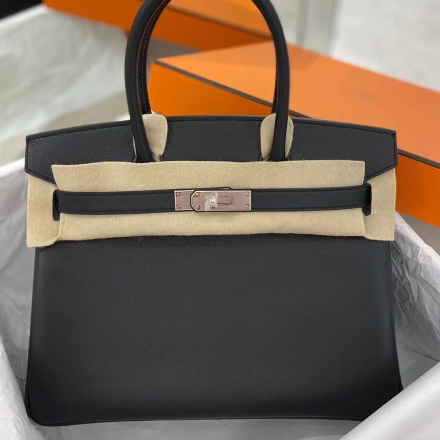 Hermes愛馬仕Birkin 30cm Eposm內縫牛皮柏金包 黑/B刻/銀釦-2