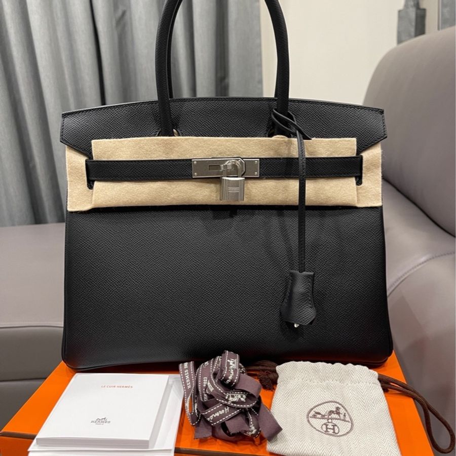 Hermes愛馬仕Birkin 30cm Eposm內縫牛皮柏金包 黑/B刻/銀釦-10