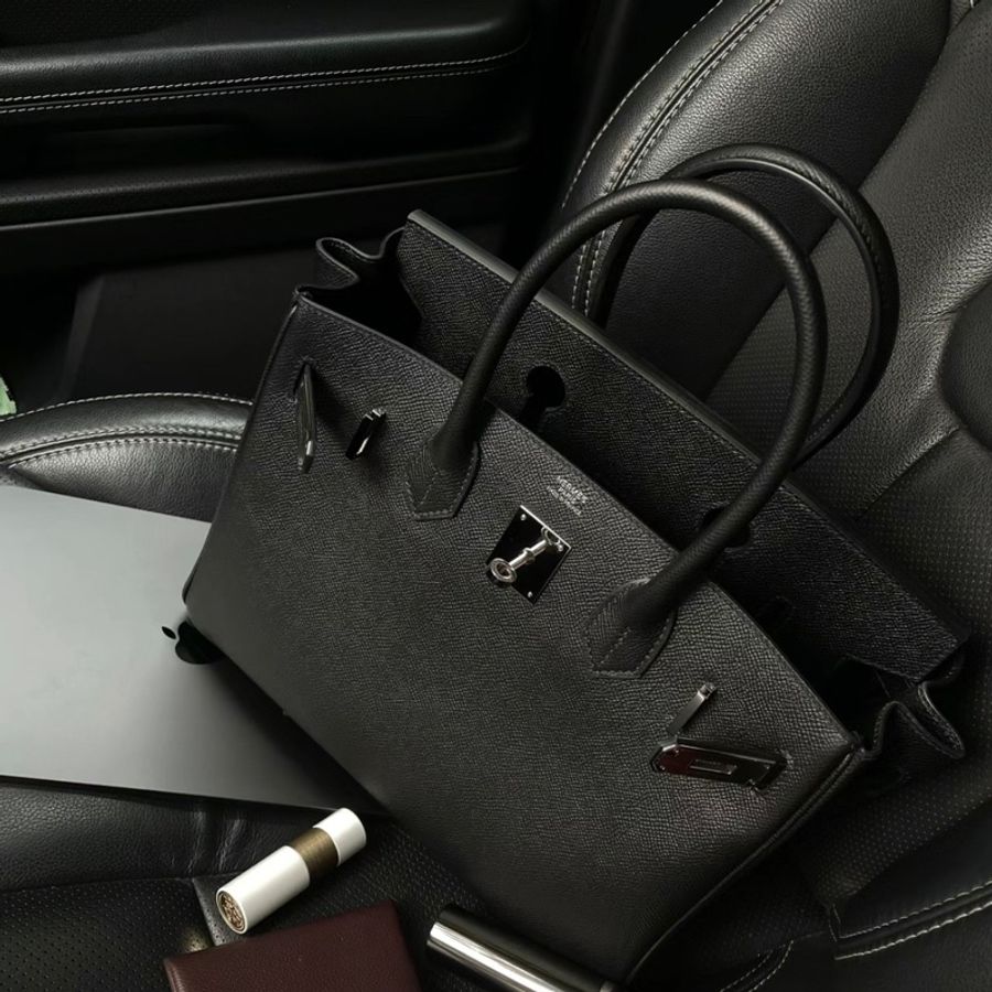 Hermes愛馬仕Birkin 30cm Eposm內縫牛皮柏金包 黑/B刻/銀釦-8