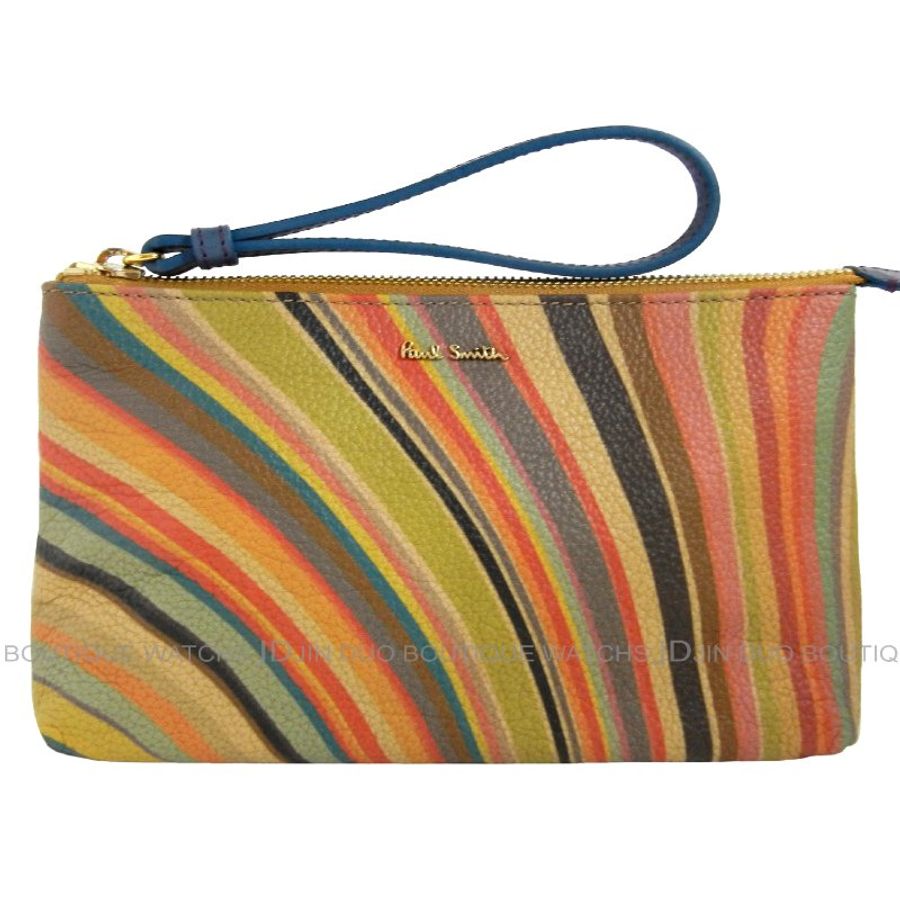 金鐸精品~2286 PAUL SMITH 保羅·史密斯 多彩條紋小牛皮 手拿包 全新品-0