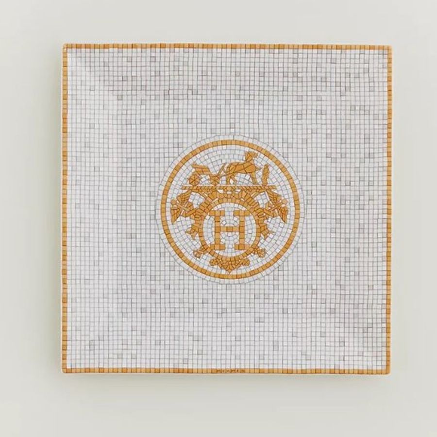 【台灣現貨】愛馬仕 Hermes Mosaique au 24 瓷質馬賽克金色方盤 n°3 盤子 餐具 碟子-0
