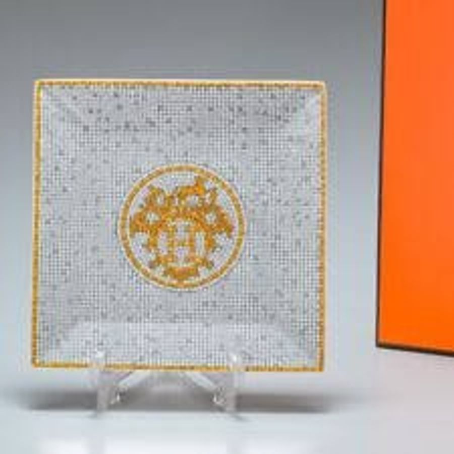 【台灣現貨】愛馬仕 Hermes Mosaique au 24 瓷質馬賽克金色方盤 n°3 盤子 餐具 碟子-1