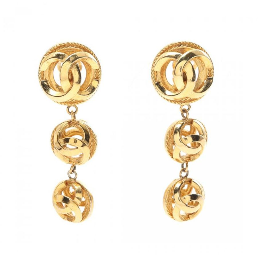 【日本直送】 中古CHANEL[BC]雙C標誌 耳環 鍍金 金色 vintage-0