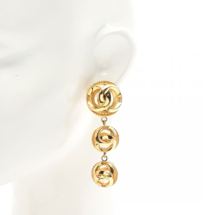【日本直送】 中古CHANEL[BC]雙C標誌 耳環 鍍金 金色 vintage-3