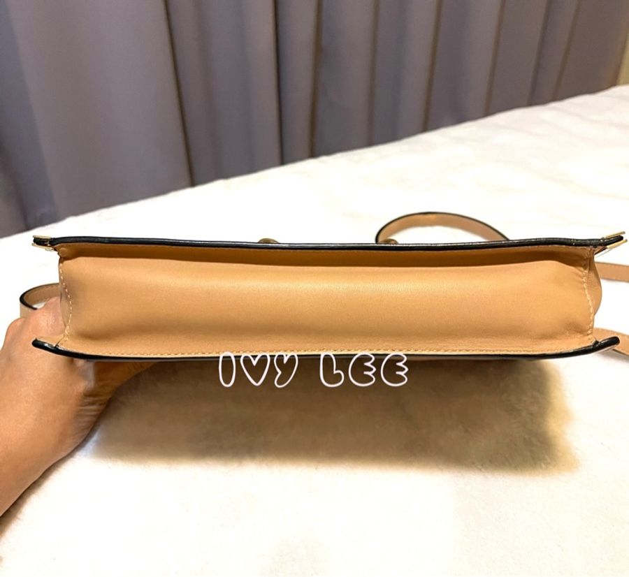 Chloe 粉膚桃色皮革 Rachel 金色 蝴蝶結 斜揹包 肩背包 二手精品-2