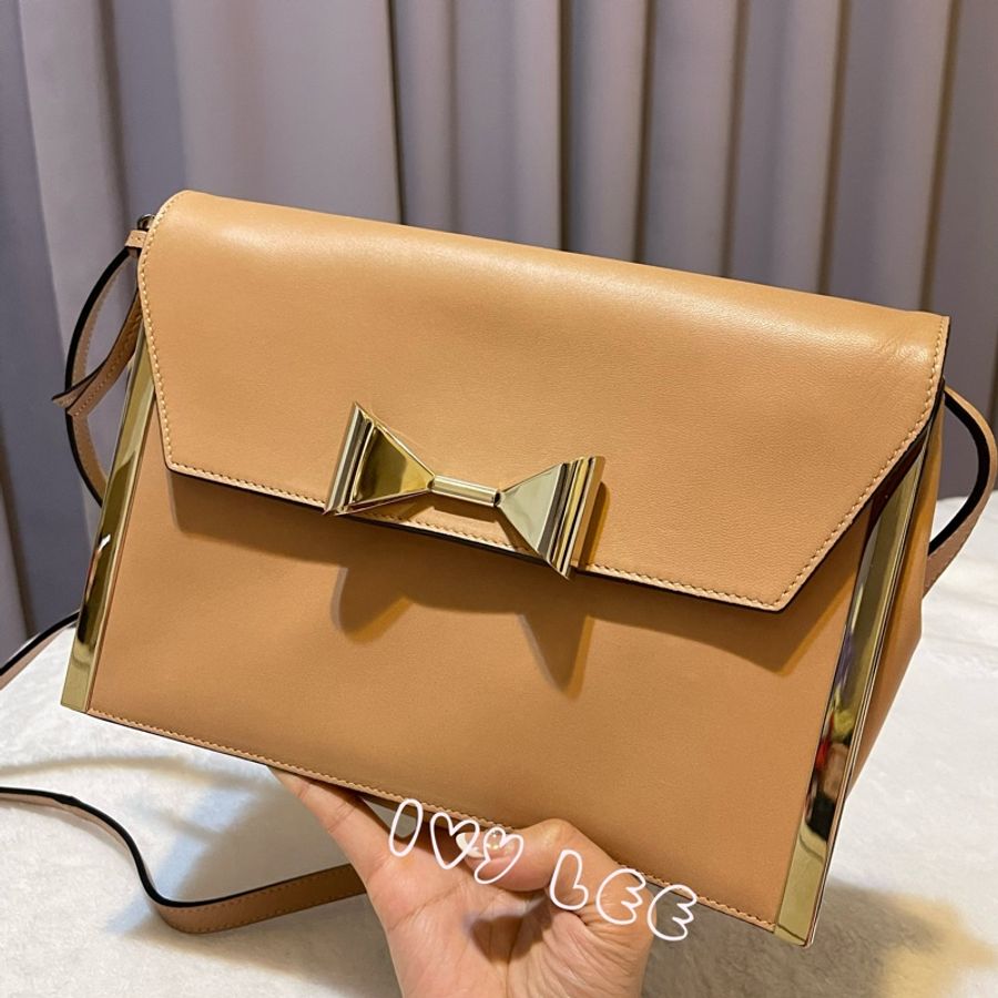 Chloe 粉膚桃色皮革 Rachel 金色 蝴蝶結 斜揹包 肩背包 二手精品-3