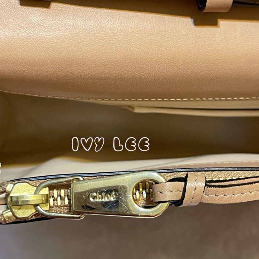 Chloe 粉膚桃色皮革 Rachel 金色 蝴蝶結 斜揹包 肩背包 二手精品-6