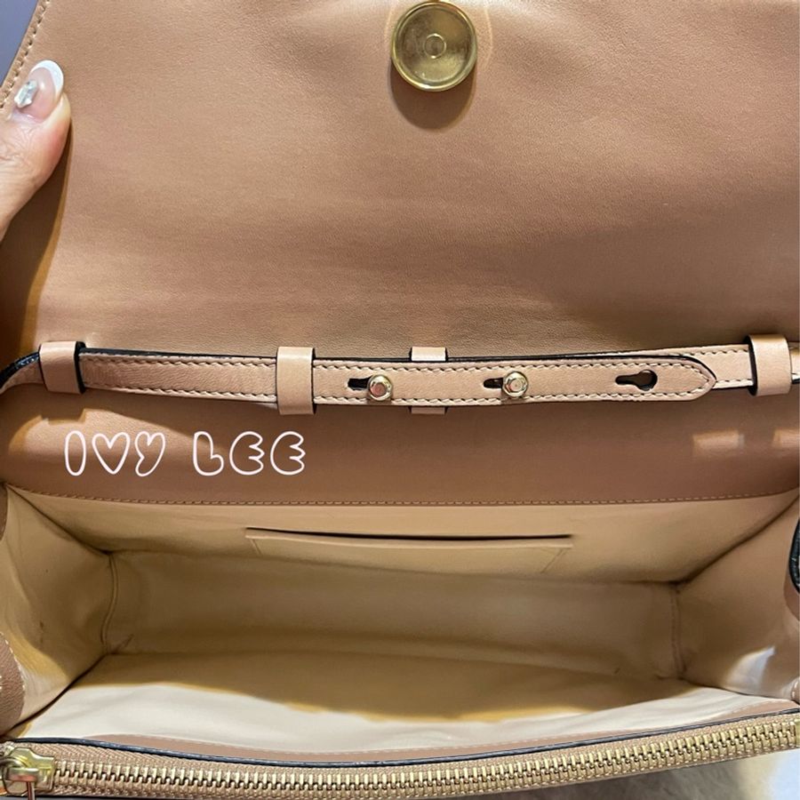 Chloe 粉膚桃色皮革 Rachel 金色 蝴蝶結 斜揹包 肩背包 二手精品-7