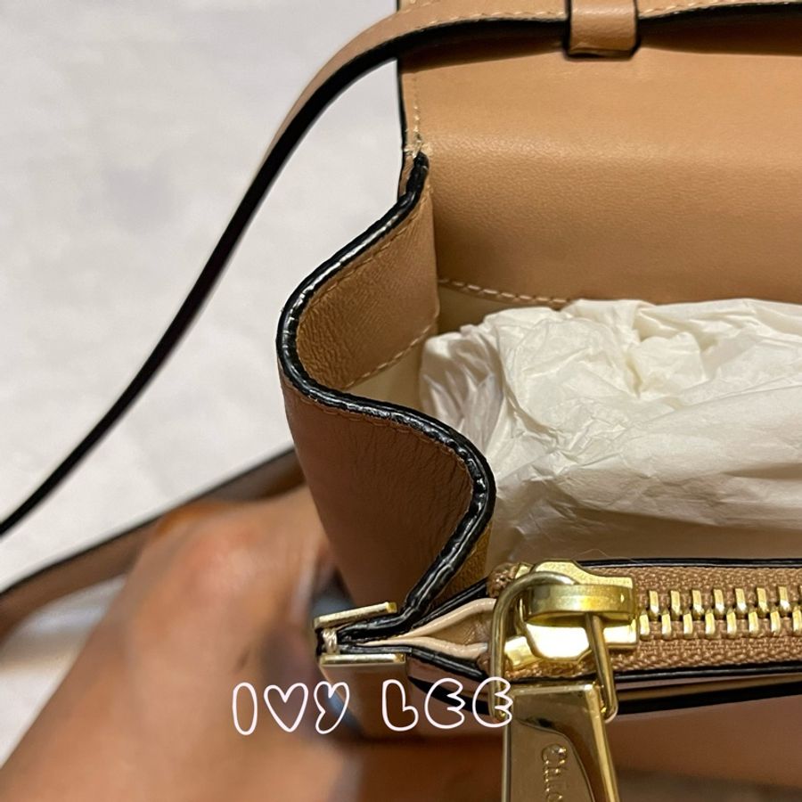 Chloe 粉膚桃色皮革 Rachel 金色 蝴蝶結 斜揹包 肩背包 二手精品-8