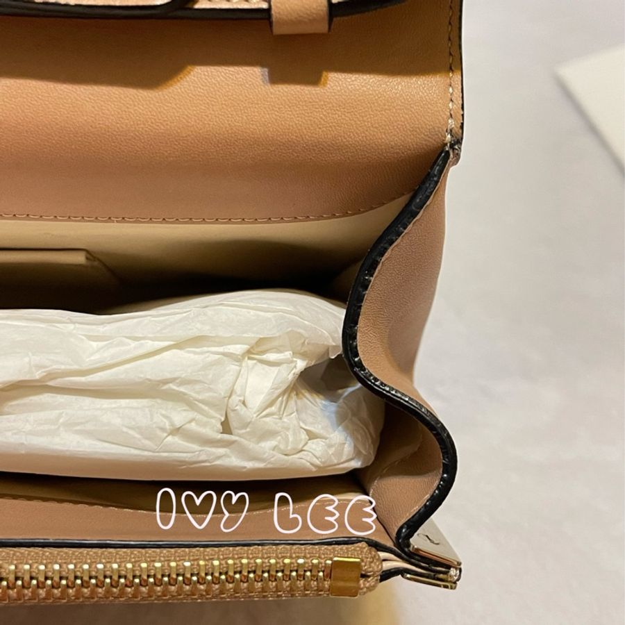 Chloe 粉膚桃色皮革 Rachel 金色 蝴蝶結 斜揹包 肩背包 二手精品-9