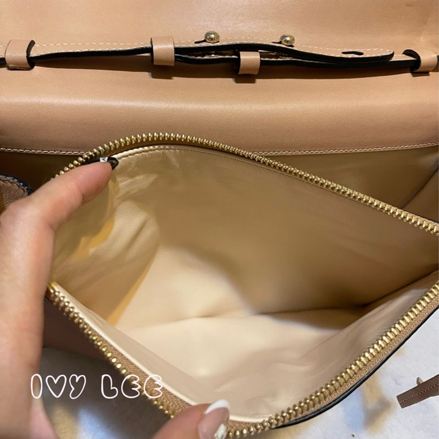 Chloe 粉膚桃色皮革 Rachel 金色 蝴蝶結 斜揹包 肩背包 二手精品-10
