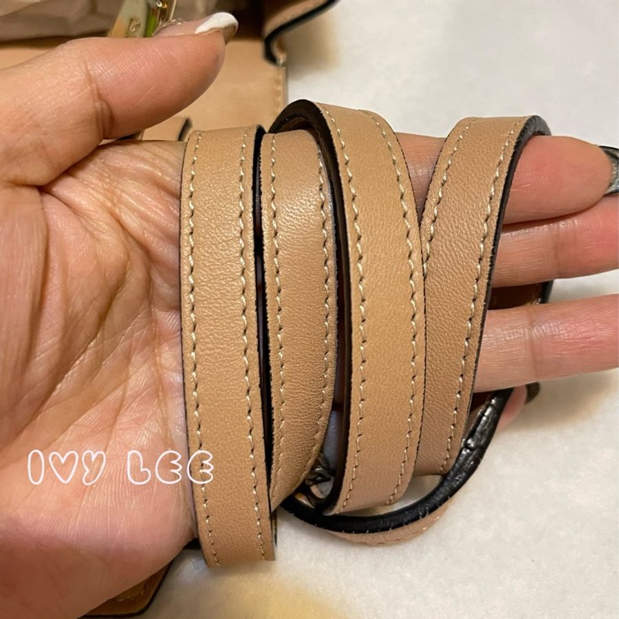 Chloe 粉膚桃色皮革 Rachel 金色 蝴蝶結 斜揹包 肩背包 二手精品-12