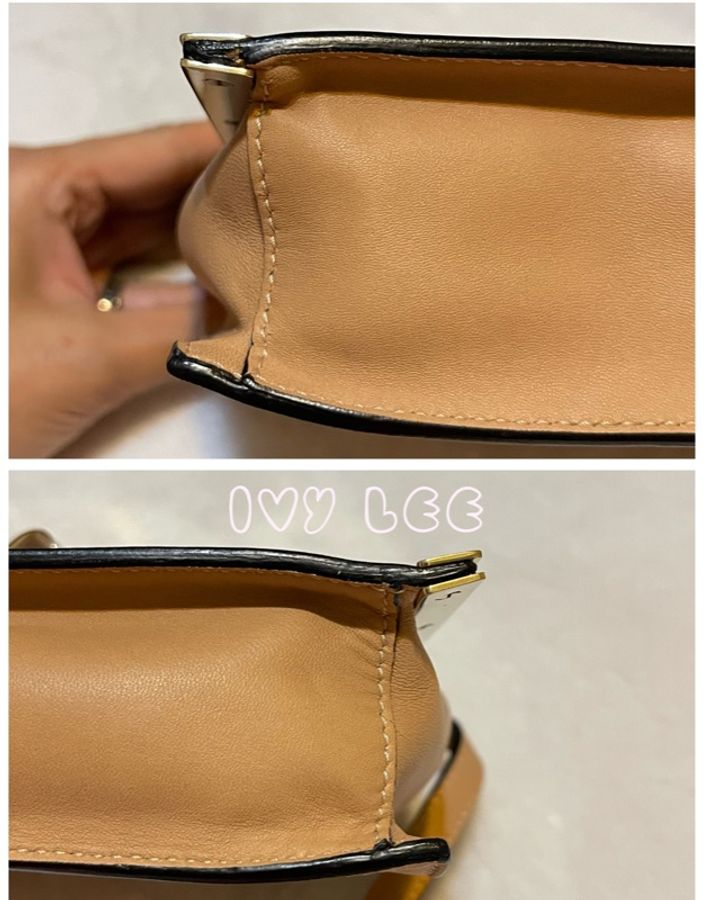 Chloe 粉膚桃色皮革 Rachel 金色 蝴蝶結 斜揹包 肩背包 二手精品-14