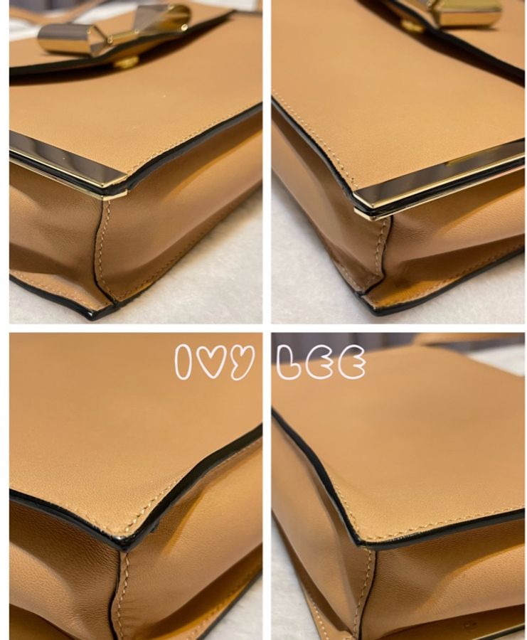 Chloe 粉膚桃色皮革 Rachel 金色 蝴蝶結 斜揹包 肩背包 二手精品-17