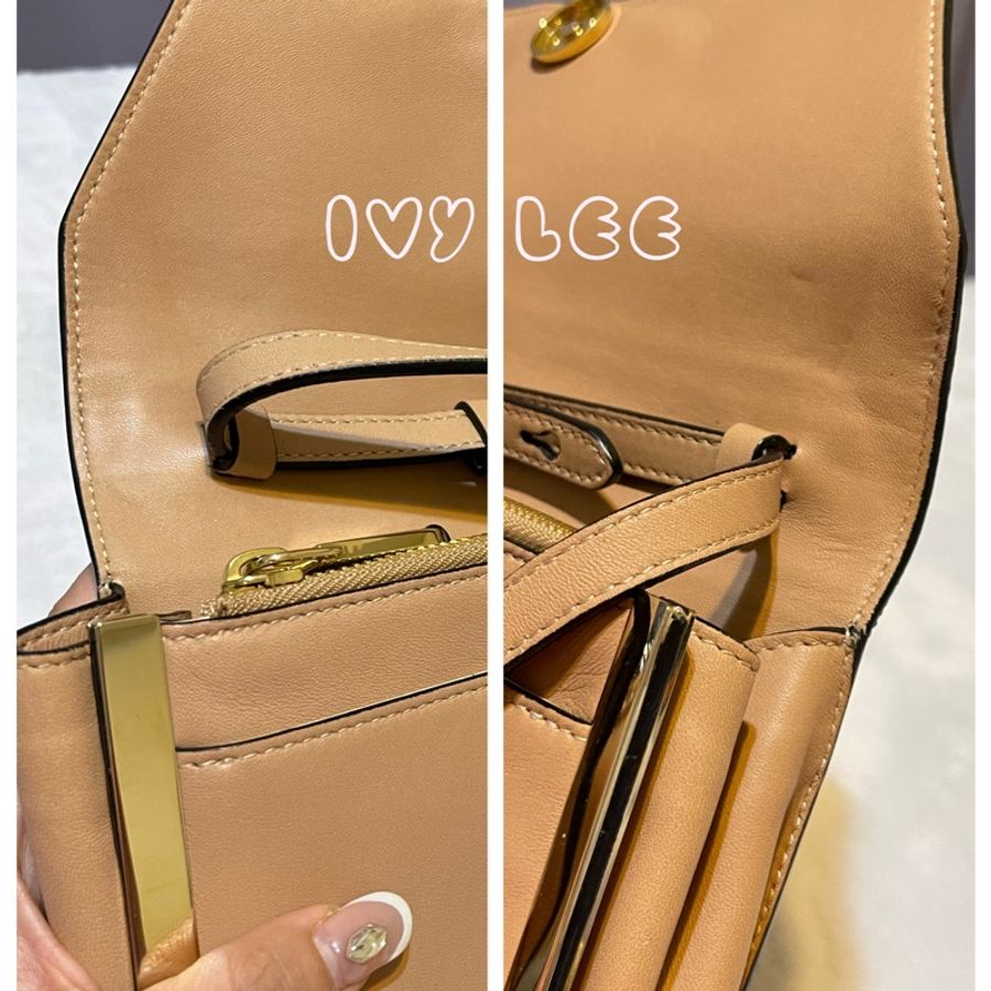 Chloe 粉膚桃色皮革 Rachel 金色 蝴蝶結 斜揹包 肩背包 二手精品-19