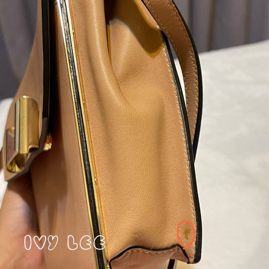 Chloe 粉膚桃色皮革 Rachel 金色 蝴蝶結 斜揹包 肩背包 二手精品-20