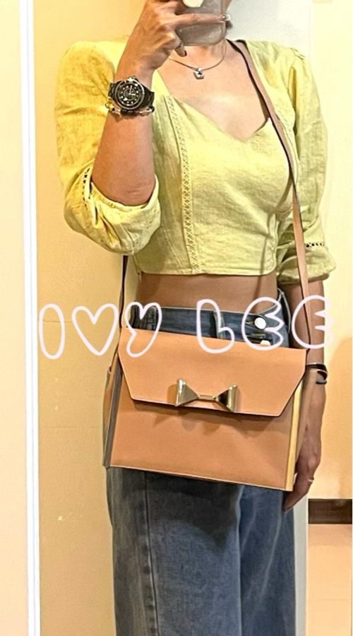 Chloe 粉膚桃色皮革 Rachel 金色 蝴蝶結 斜揹包 肩背包 二手精品-24