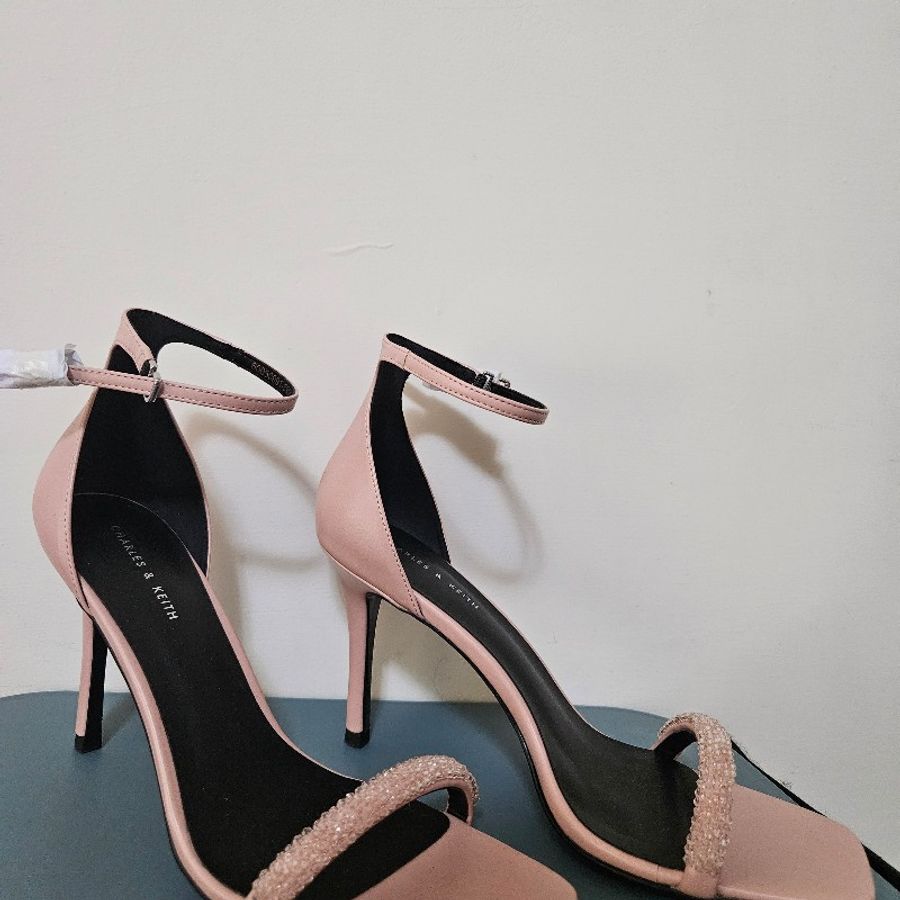 CHARLES & KEITH 官網限定 糖粒帶細跟涼鞋 -膚色 高跟涼鞋 CK鞋款 CK-6