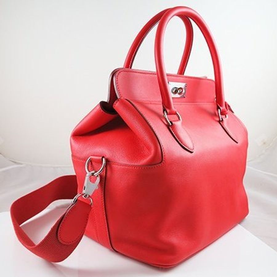 Hermès 珊瑚橘銀扣 9T SWIFT Tool Box 26CM 中型牛奶包-2