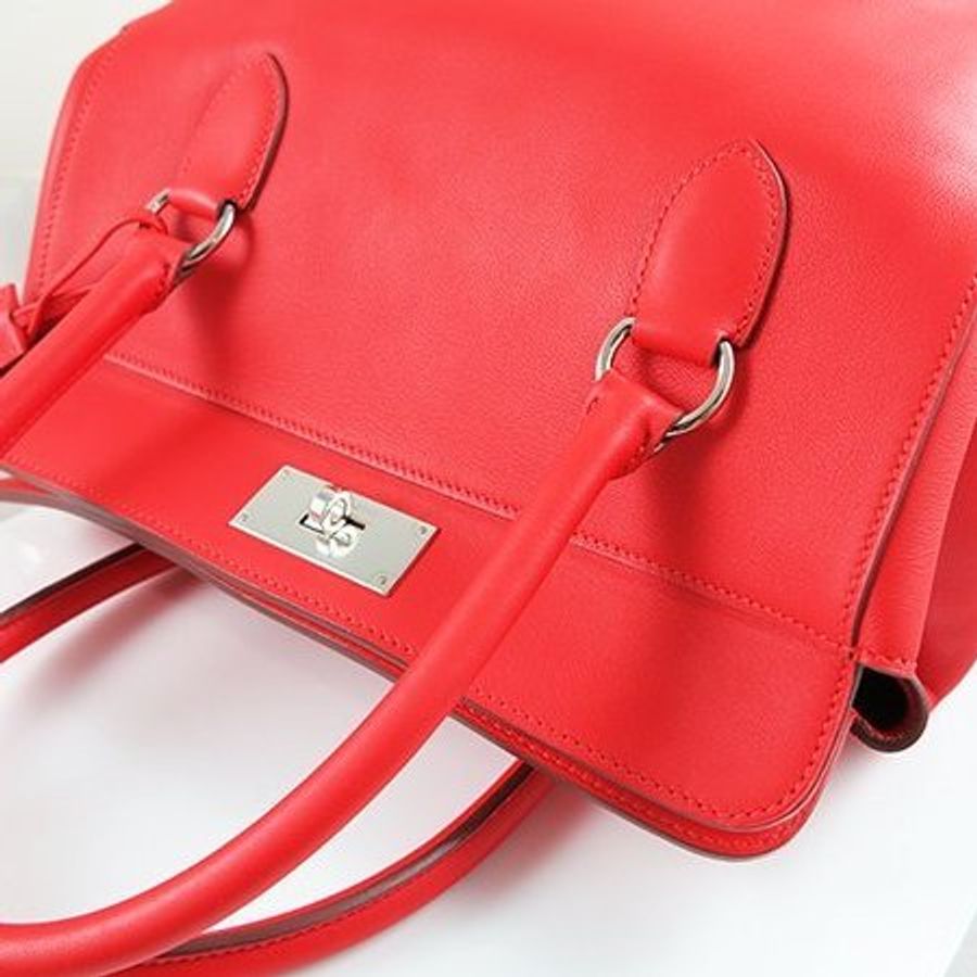 Hermès 珊瑚橘銀扣 9T SWIFT Tool Box 26CM 中型牛奶包-3