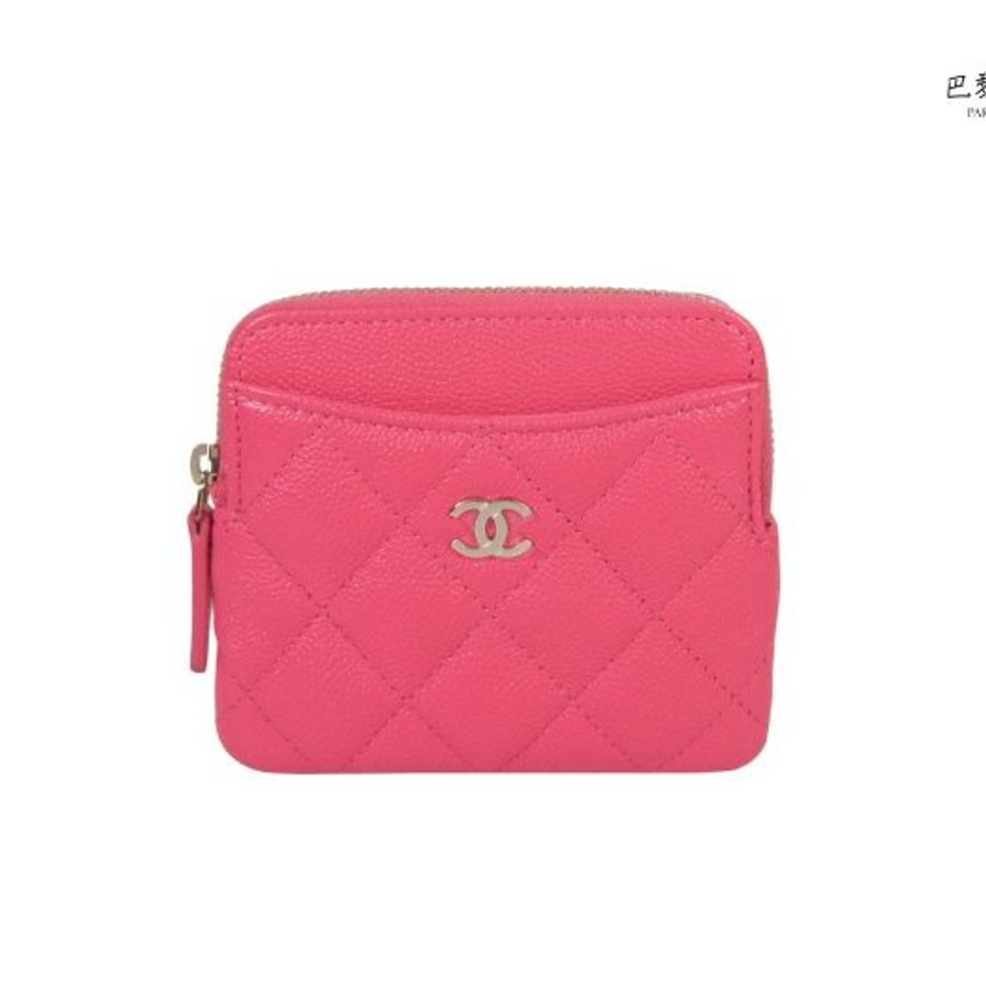 【巴黎站二手名牌專賣店】＊全新現貨＊CHANEL香奈兒真品＊AP2061粉桃色淡金雙C拉鍊吐司零錢包卡包-0