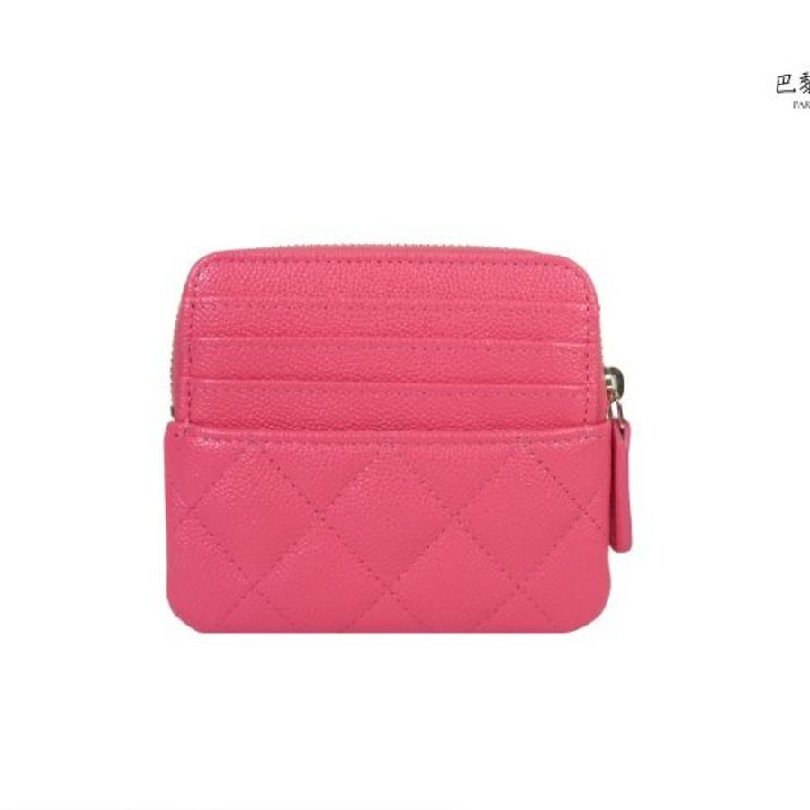 【巴黎站二手名牌專賣店】＊全新現貨＊CHANEL香奈兒真品＊AP2061粉桃色淡金雙C拉鍊吐司零錢包卡包-2