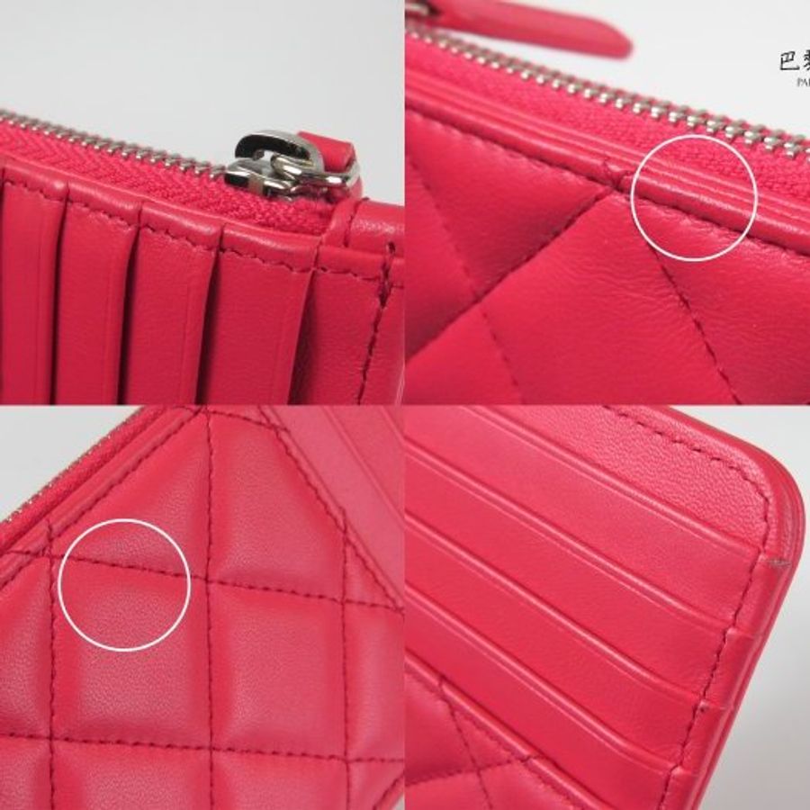 【巴黎站二手名牌專賣店】*現貨*CHANEL 香奈兒 真品*粉色菱格紋銀雙C卡片一字拉鍊零錢包-5