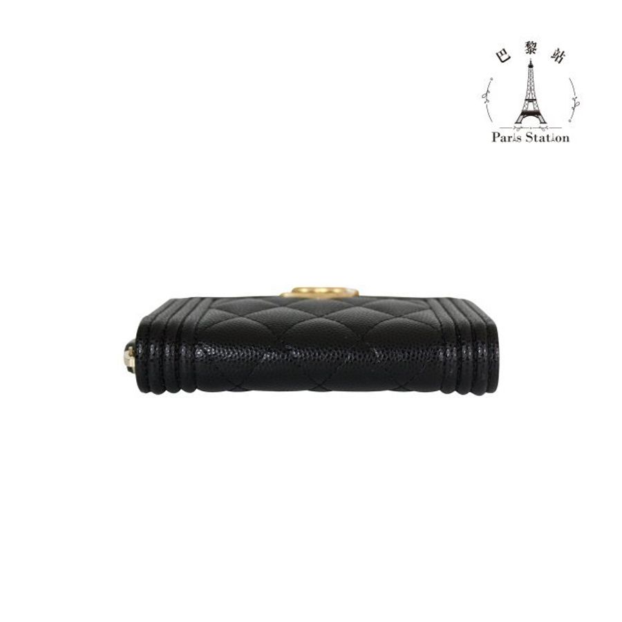 【巴黎站二手名牌專賣】＊全新現貨＊CHANEL 真品＊A80602 BOY系列黑荔枝牛皮復古金釦拉鍊零錢包-2