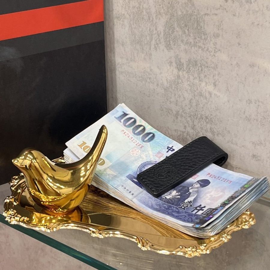 GUCCI 古馳 黑色 牛皮 繡紋LOGO 鈔票夾-0