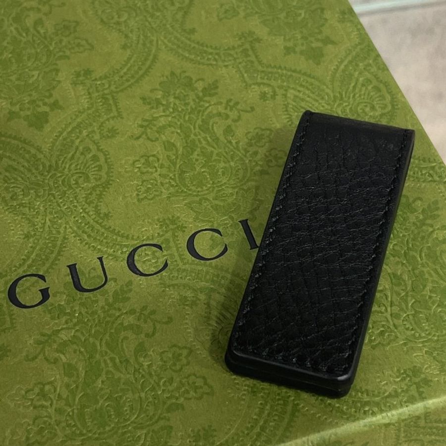 GUCCI 古馳 黑色 牛皮 繡紋LOGO 鈔票夾-2
