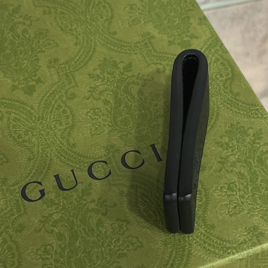GUCCI 古馳 黑色 牛皮 繡紋LOGO 鈔票夾-3