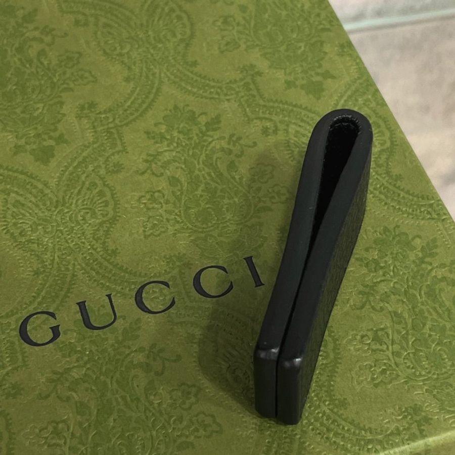 GUCCI 古馳 黑色 牛皮 繡紋LOGO 鈔票夾-4