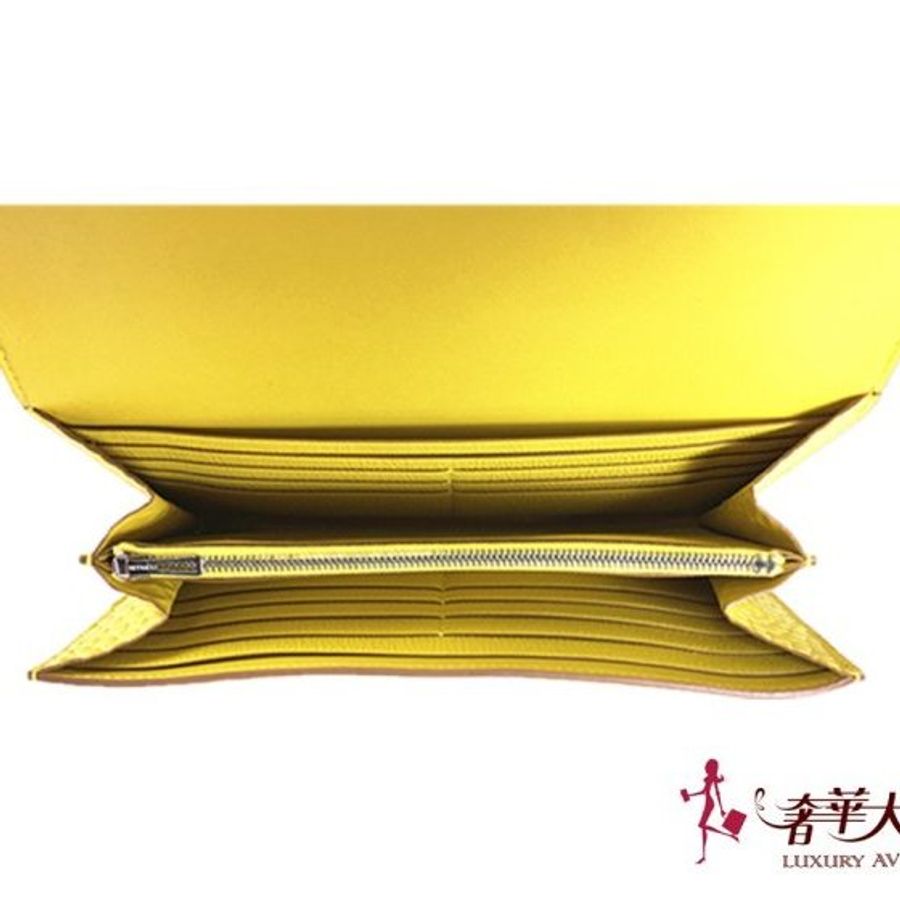 HERME'S 黃色鱷魚皮四方刻 CONSTANCE H扣長夾/手拿包-6