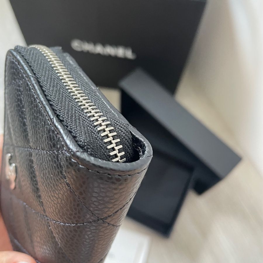 Chanel荔枝黑銀零錢包 卡包 全新全配-4