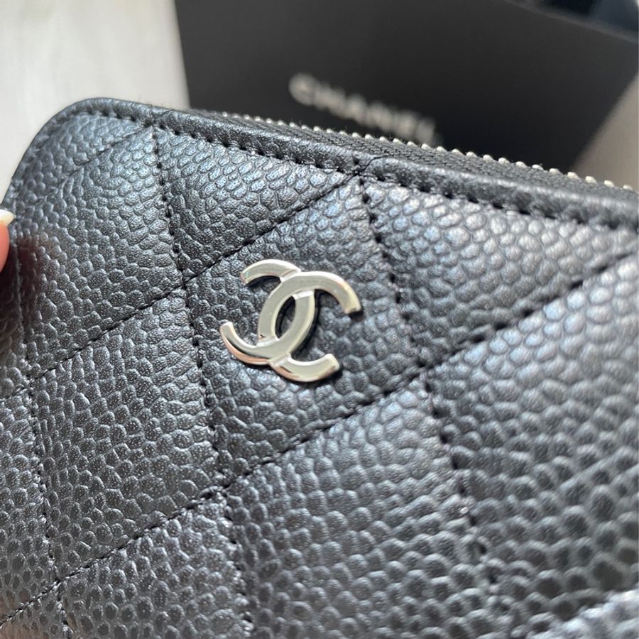 Chanel荔枝黑銀零錢包 卡包 全新全配-5