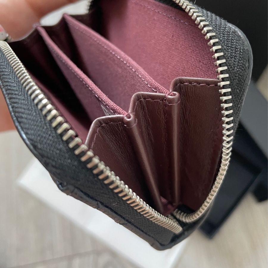 Chanel荔枝黑銀零錢包 卡包 全新全配-7