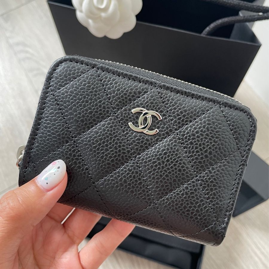 Chanel荔枝黑銀零錢包 卡包 全新全配-9