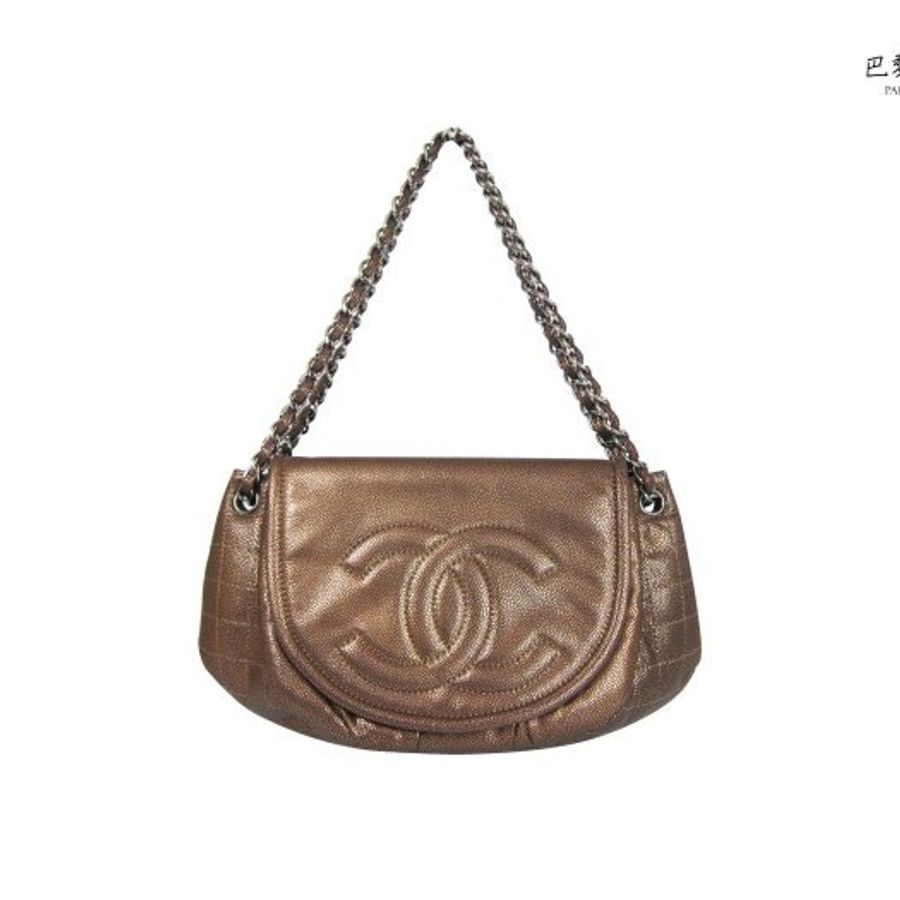 【巴黎站二手名牌專賣店】*現貨*CHANEL香奈兒真品*金色半圓銀鍊包 肩背包-0