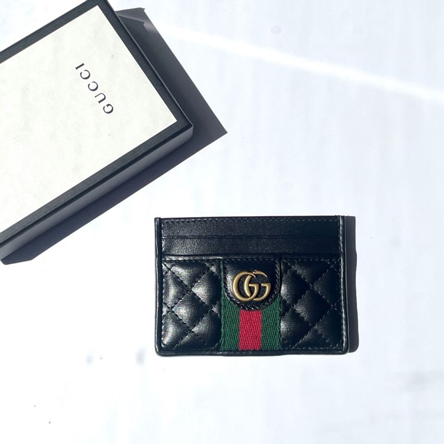 Gucci黑皮gg logo卡夾-0