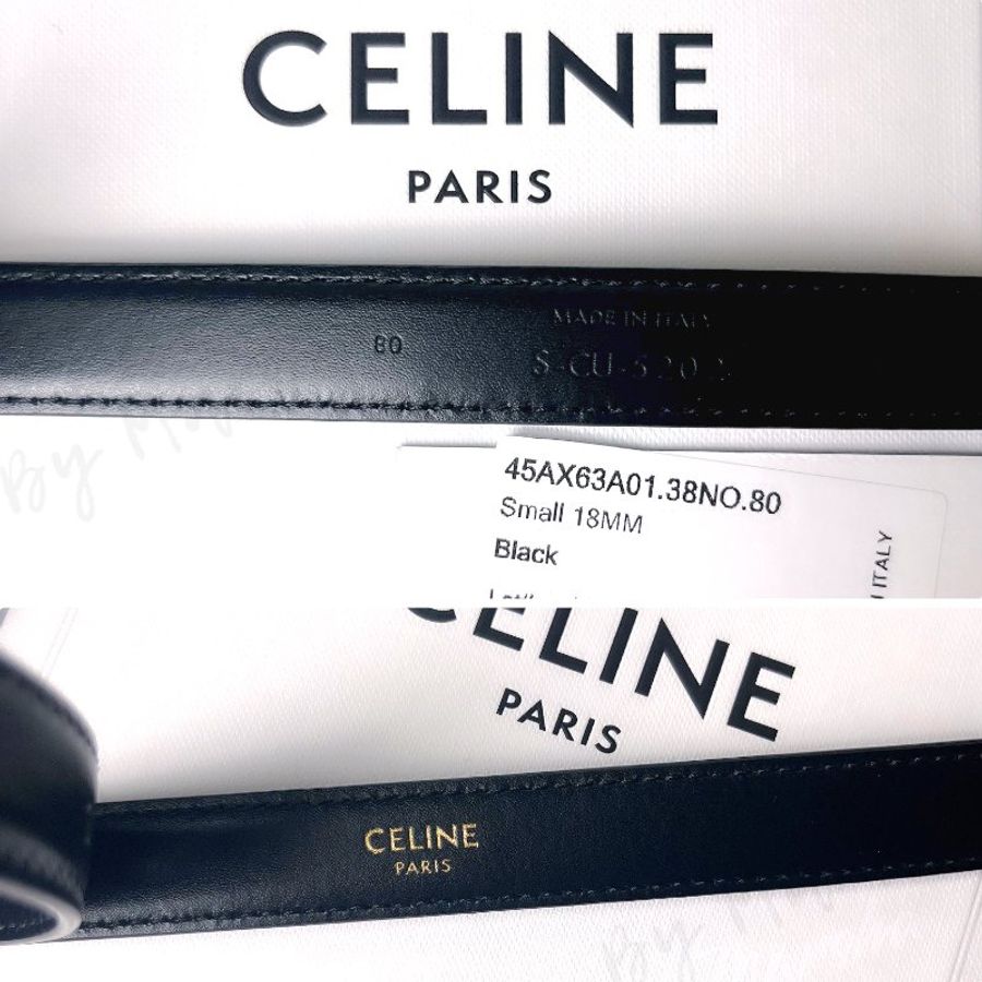 CELINE SMALL TRIOMPHE 經典凱旋黑色金扣牛皮皮帶18MM(80CM)-2