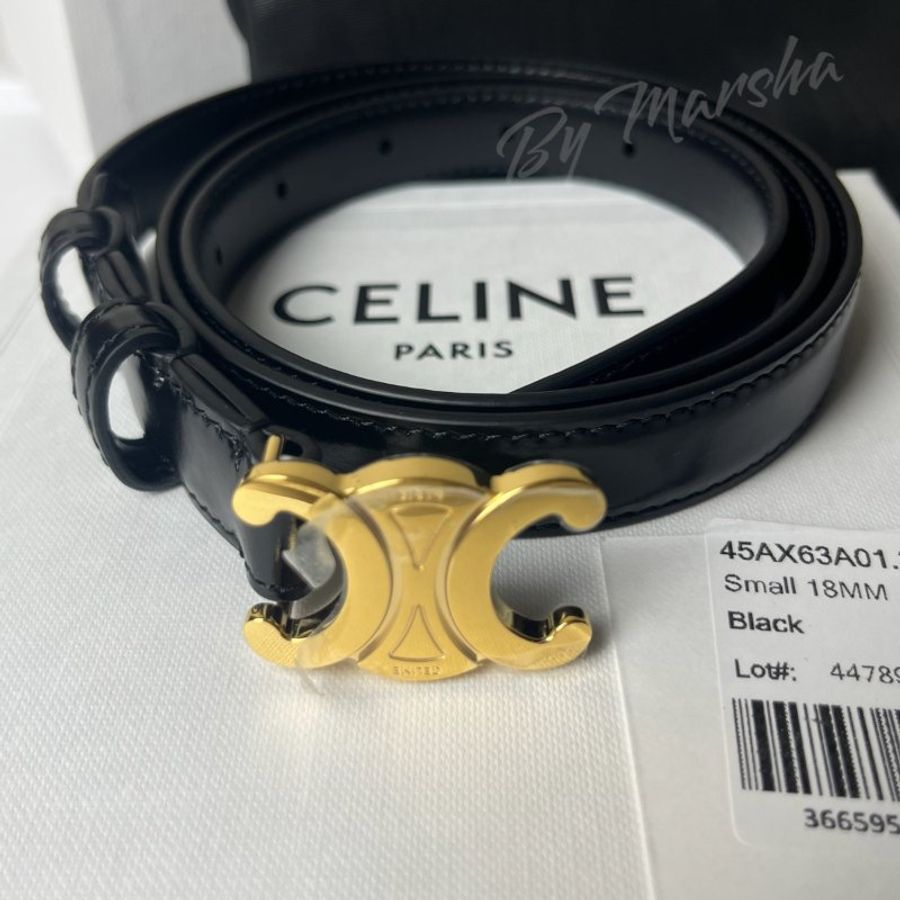 CELINE SMALL TRIOMPHE 經典凱旋黑色金扣牛皮皮帶18MM(80CM)-6