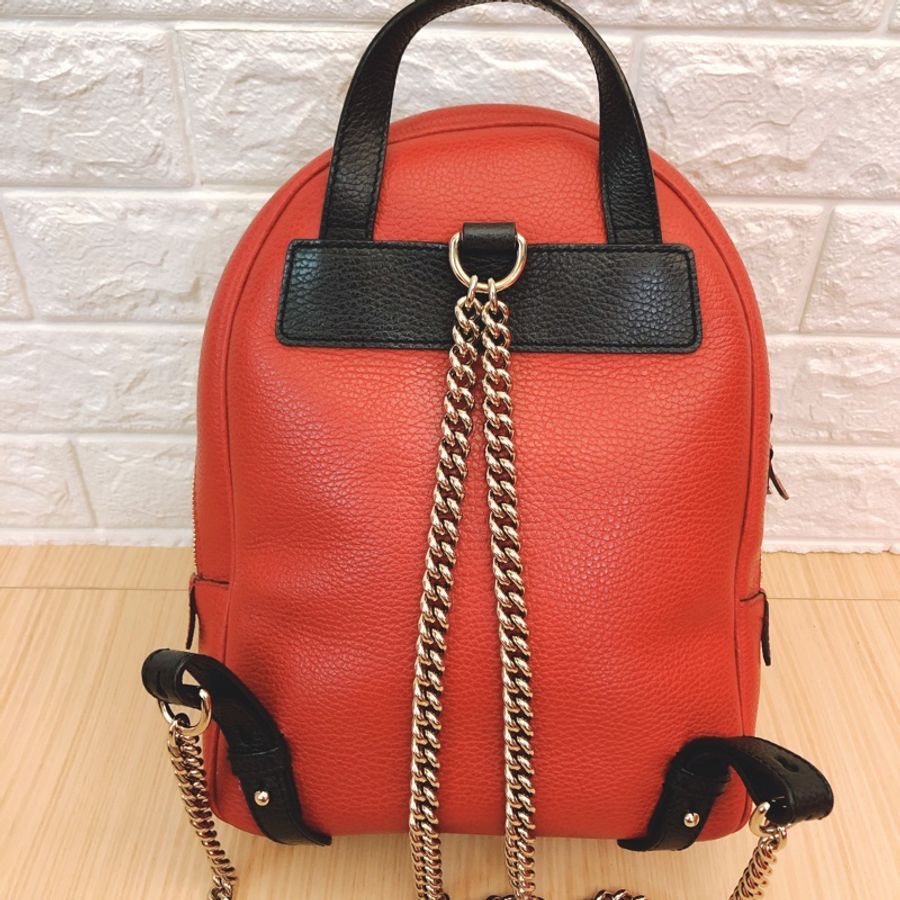 全配✨Gucci紅藍撞色雙Glogo金鍊牛皮後背包Soho Multicolor Leather Backpack-1