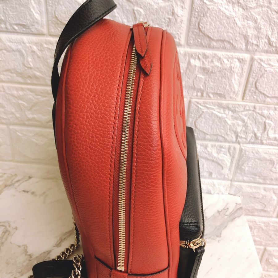 全配✨Gucci紅藍撞色雙Glogo金鍊牛皮後背包Soho Multicolor Leather Backpack-5