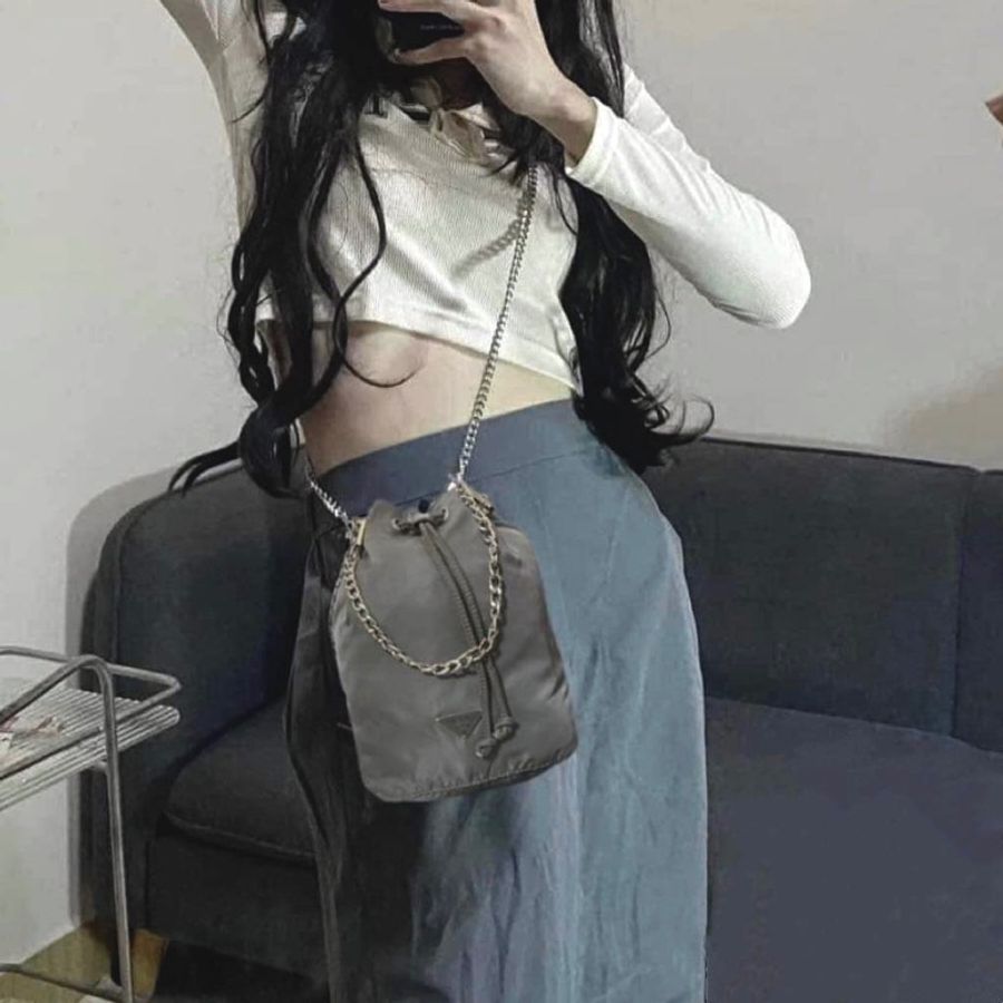 Prada束口小水桶包手提包迷你包 莫蘭迪-15