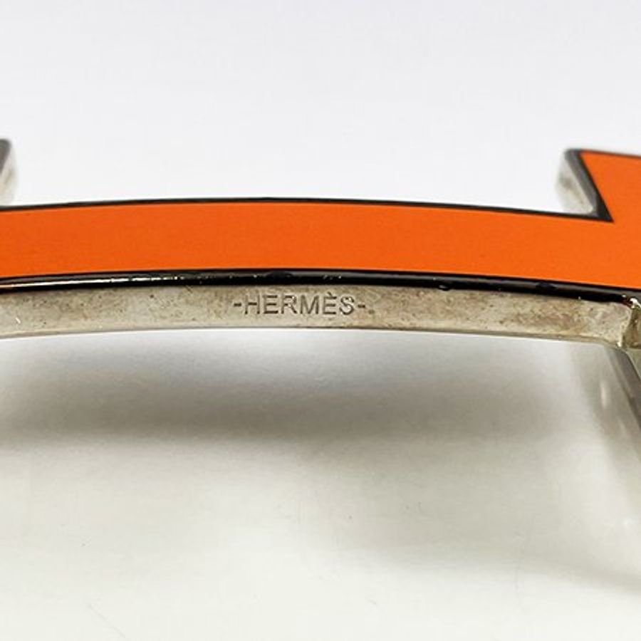 Hermès 橘色琺瑯LOGO灰褐/黑色雙色皮帶100CM-4