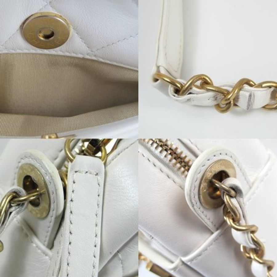 【巴黎站二手名牌專賣店】*現貨*CHANEL 香奈兒 真品*白色經典菱格紋金色字母LOGO金鏈斜背包-6