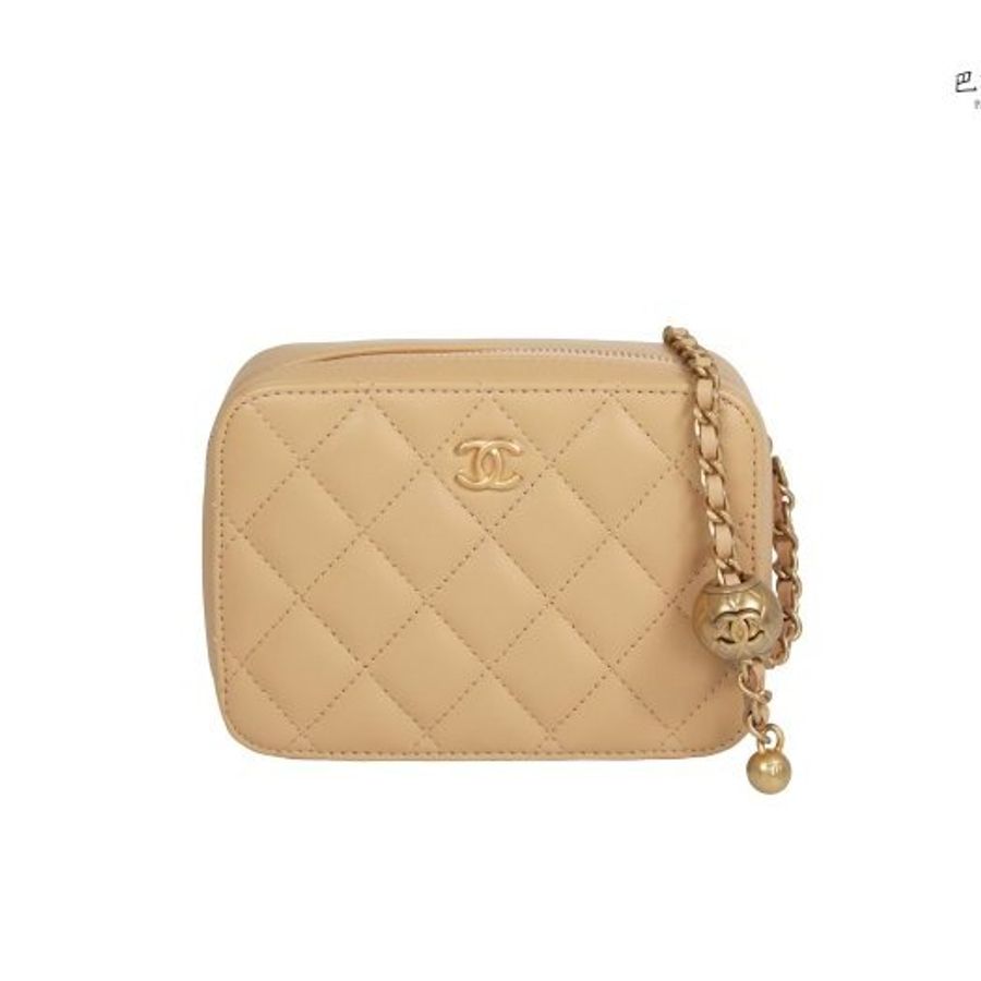【巴黎站二手名牌專賣店】*全新現貨*CHANEL 香奈兒 真品*經典菱格紋 奶茶色MINI金球化妝箱鏈包-0