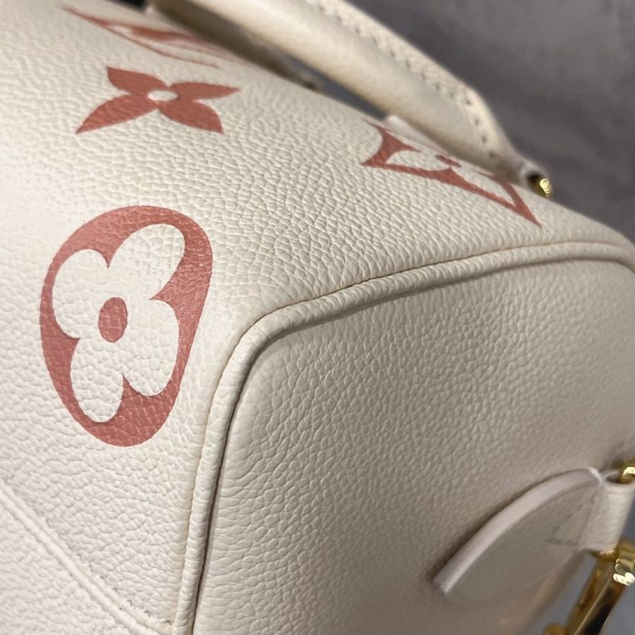 Louis Vuitton LV 晶片款奶油粉全皮大LOGO 20speedy 手提包/斜背包-5