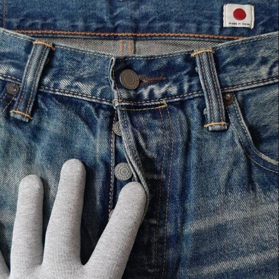 日本製(MIJ)-近新正品Levis501T taper經典排扣重磅彈性牛皮標小R水洗刷紋小破壞牛仔褲W33L32-6